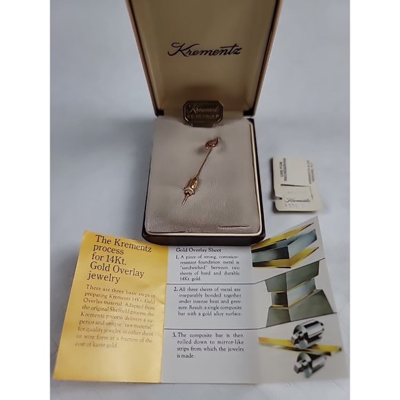 Krementz & Co Wishbone Jewelry Stick Pin 14KT Yellow Gold Overlay Crystal VTG - Picture 6 of 16